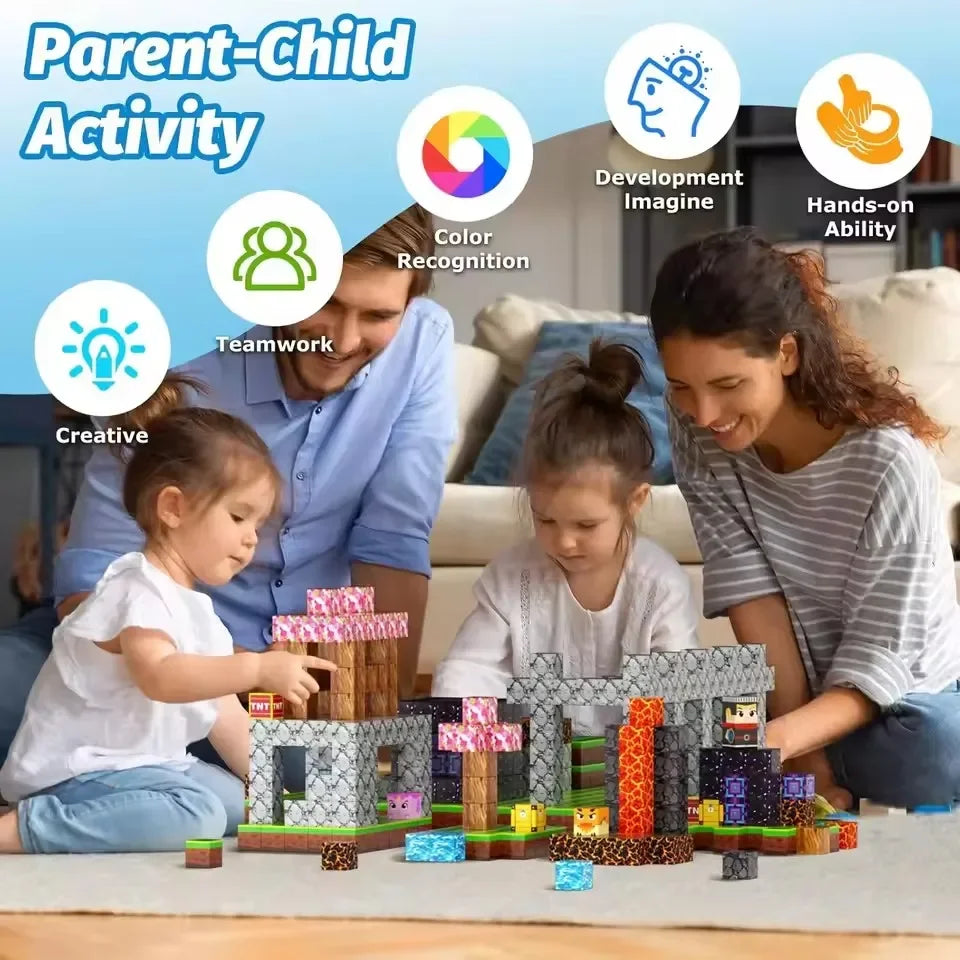 Blocchi magnetici Mine World Cube Magnet World Set per bambini di età 3+ Modello fai da te Stelo per bambini Miglior giocattolo sensoriale Montessori