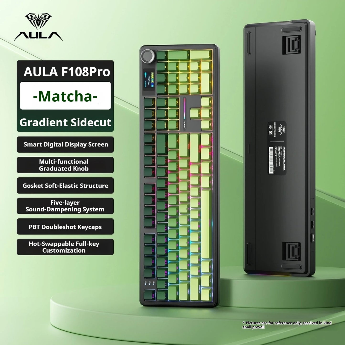 AULA F108 PRO Tastiera meccanica Layout personalizzato al 100% Retroilluminazione RGB Tastiera da gioco con interruttore Hifi Bluetooth senza fili