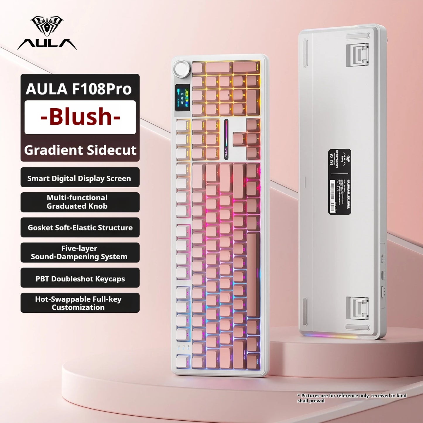AULA F108 PRO Tastiera meccanica Layout personalizzato al 100% Retroilluminazione RGB Tastiera da gioco con interruttore Hifi Bluetooth senza fili