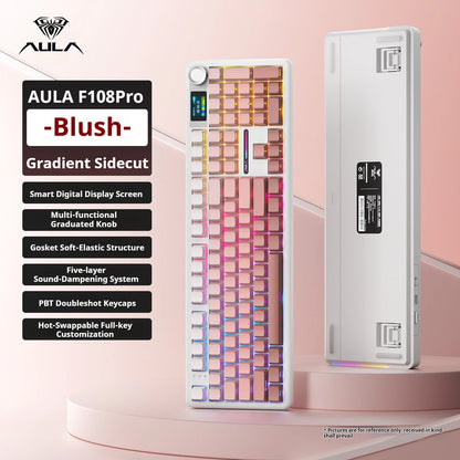 AULA F108 PRO Tastiera meccanica Layout personalizzato al 100% Retroilluminazione RGB Tastiera da gioco con interruttore Hifi Bluetooth senza fili