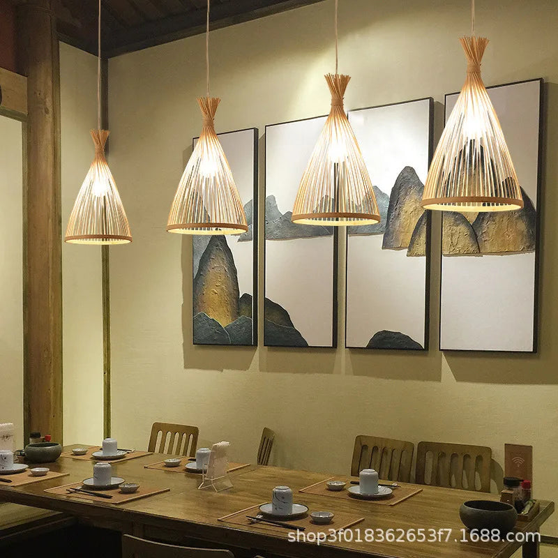 Lampada A Sospensione In Bambù E Rattan Intrecciato Lavorata A Mano Arredo Interni Caldo Per Sala Da Pranzo