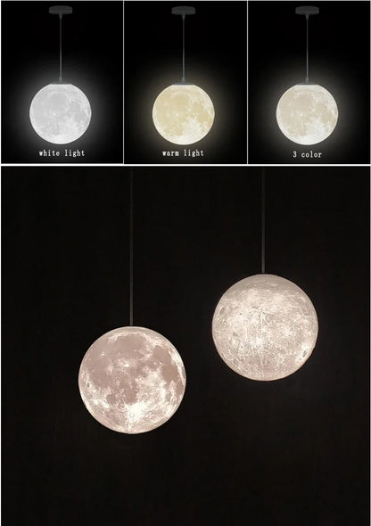 Lampada A Sospensione Forma Di Luna Con Stampa 3D Per Ristorante E Bar Atmosfera Creativa Luce Notturna 110V 220V
