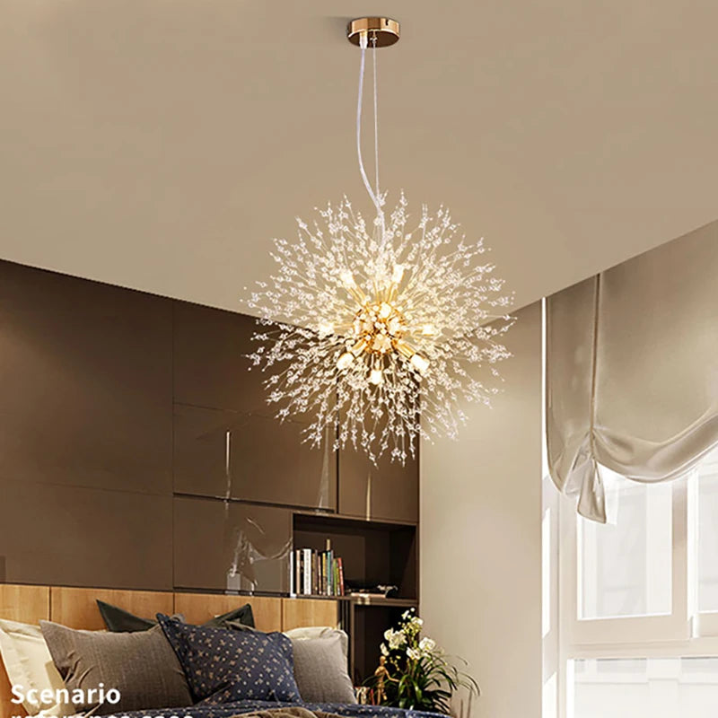 Ciondolo Led In Cristallo Dente Di Leone Illuminazione Moderna Per Soggiorno E Bar Finitura Cromata Lucida