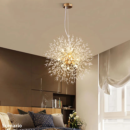 Ciondolo Led In Cristallo Dente Di Leone Illuminazione Moderna Per Soggiorno E Bar Finitura Cromata Lucida