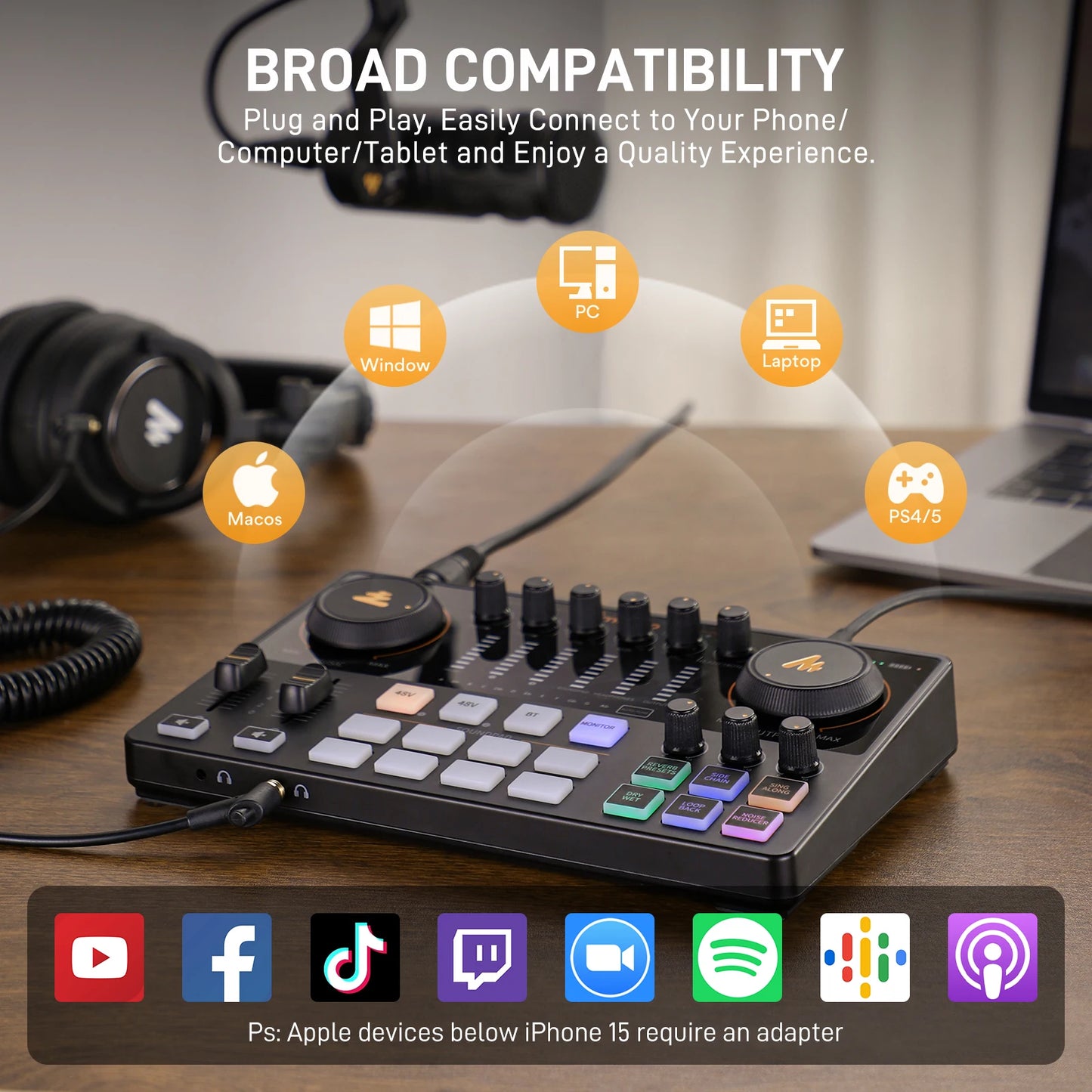 MaonoCaster E2 Gen2 Interfaccia Audio Mixer con Doppio Ingresso XLR per Podcast, Streaming Live e Gaming