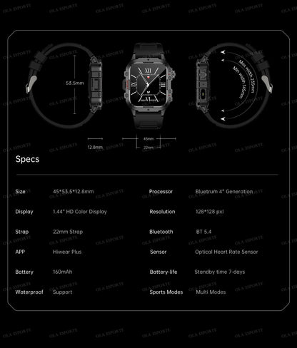 2025 Nuova Torcia Elettrica Militare Astuto Della Vigilanza Degli Uomini IP68 5ATM Sport All'aria Aperta Fitness Tracker Monitor di Salute 1.44 Pollici BT Chiamata Smartwatch
