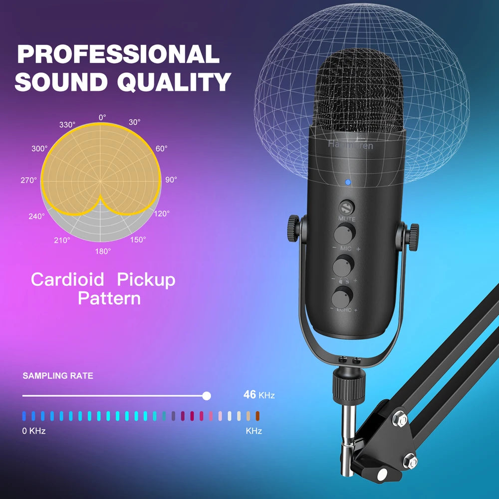 Microfono Usb Cardioide Professionale Per Streaming E Podcast Con Braccio Per Registrazione YouTube