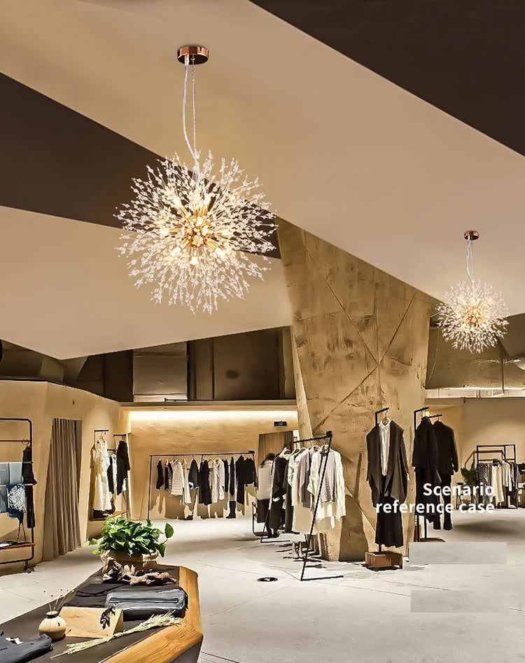 Ciondolo Led In Cristallo Dente Di Leone Illuminazione Moderna Per Soggiorno E Bar Finitura Cromata Lucida