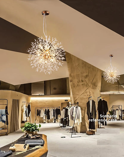 Ciondolo Led In Cristallo Dente Di Leone Illuminazione Moderna Per Soggiorno E Bar Finitura Cromata Lucida