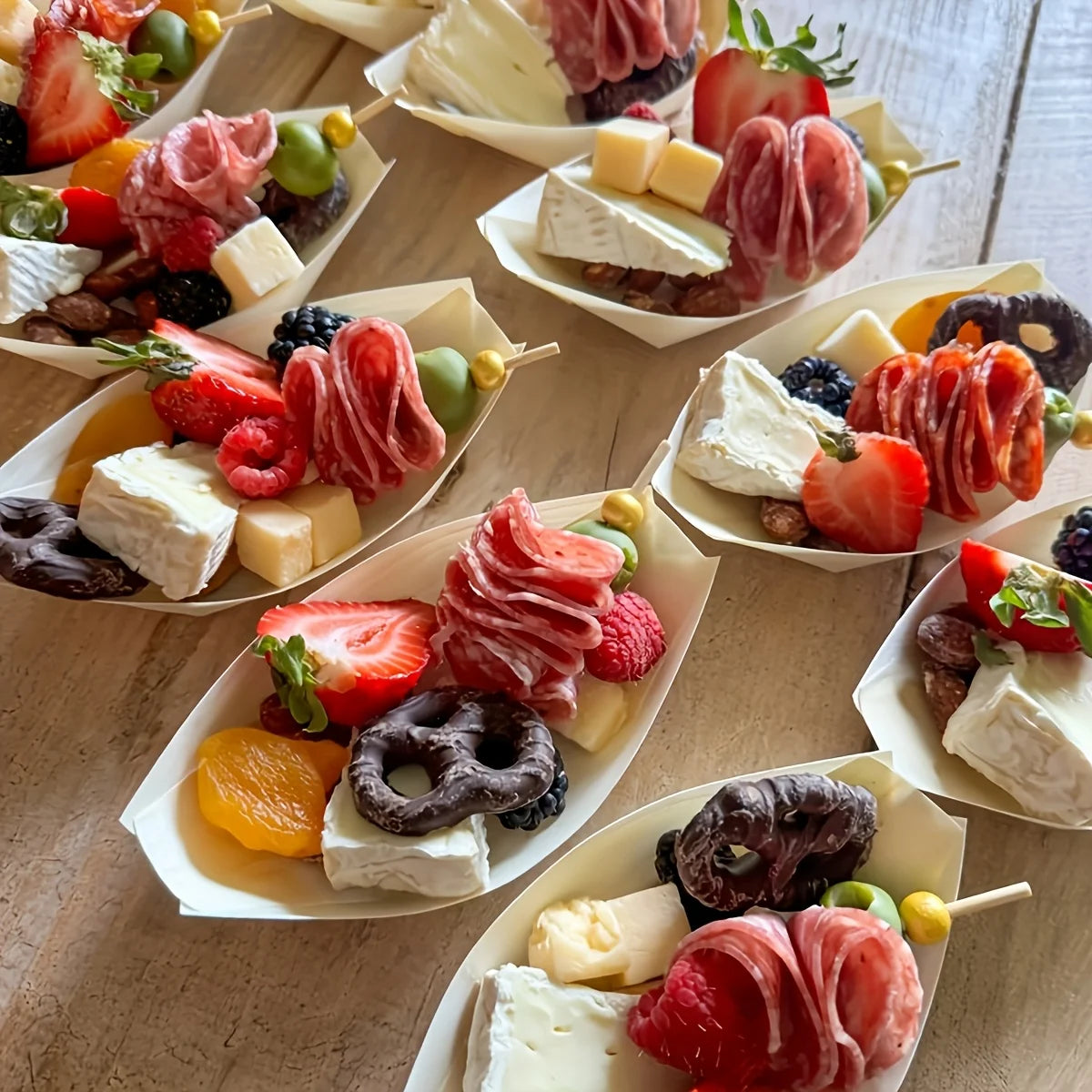Vassoi Usa e Getta In Legno a Forma di Barca Per Antipasti e Dolci Non Tossici Non Rivestiti 25 e 50 Pezzi
