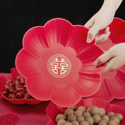 Vassoio Rosso in Plastica per Snack e Frutta, Piatto Decorativo per Banchetti e Festeggiamenti