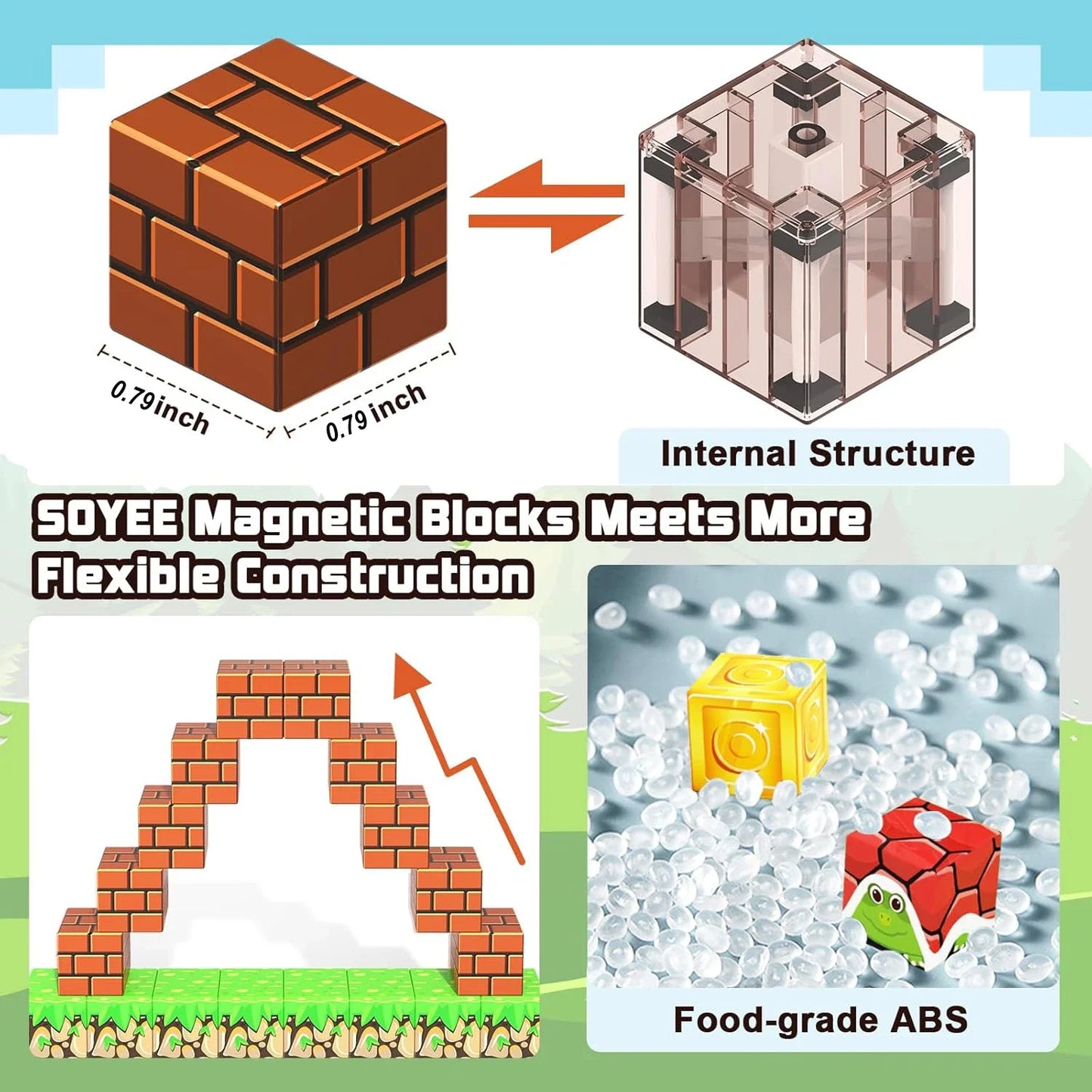 Blocchi magnetici Mine World Cube Magnet World Set per bambini di età 3+ Modello fai da te Stelo per bambini Miglior giocattolo sensoriale Montessori