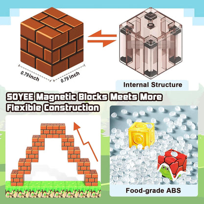 Blocchi magnetici Mine World Cube Magnet World Set per bambini di età 3+ Modello fai da te Stelo per bambini Miglior giocattolo sensoriale Montessori