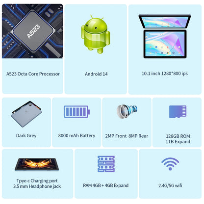 Pritom Tab11 Tablet Android 14 Da 10 Pollici Con 8 GB RAM E 128 GB ROM Octa Core WiFi 5G Tastiera E Custodia