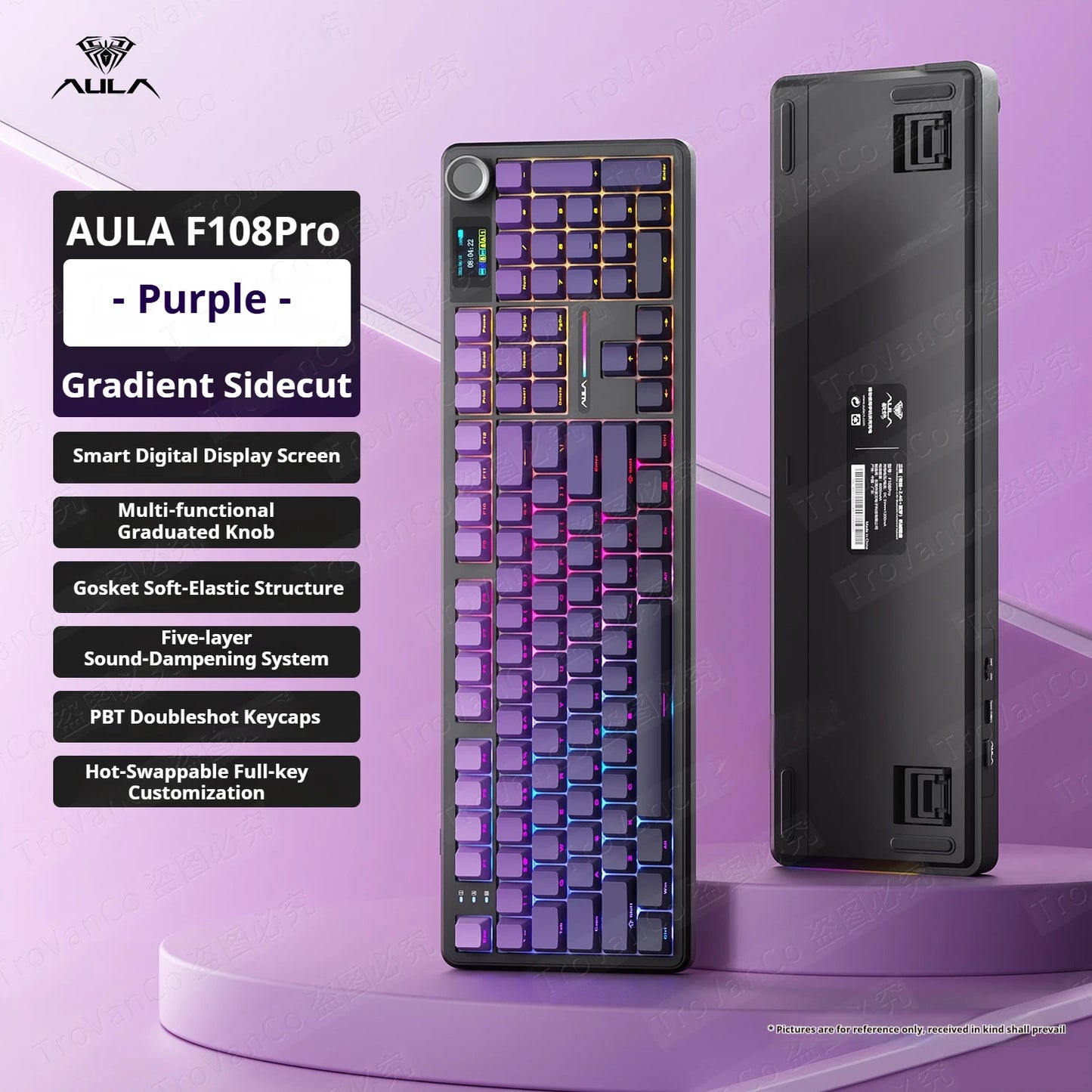 AULA F108 PRO Tastiera meccanica Layout personalizzato al 100% Retroilluminazione RGB Tastiera da gioco con interruttore Hifi Bluetooth senza fili