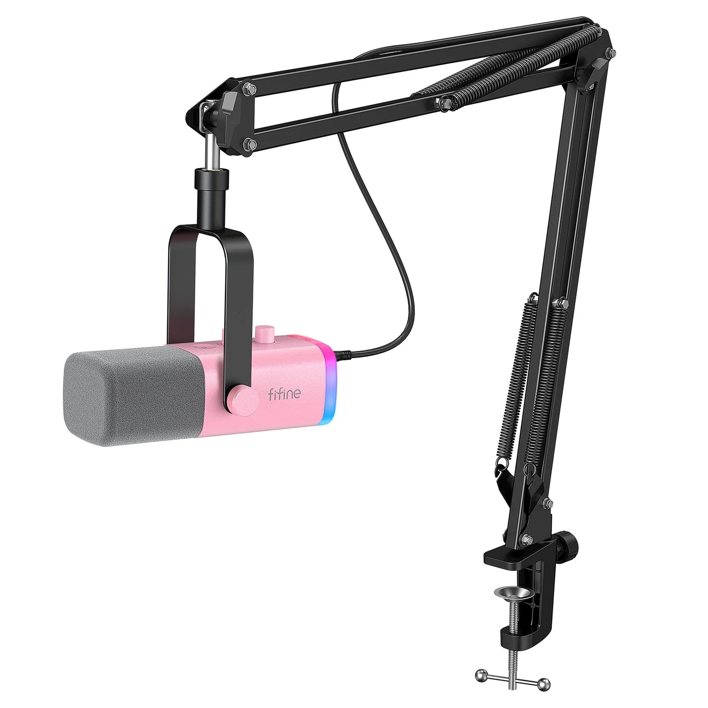Kit Microfono Da Gioco Fifine Usb Xlr Con Cuffie Braccio Boom Rgb Dinamico Per Pc Ps5 Ps4 Am8tw White