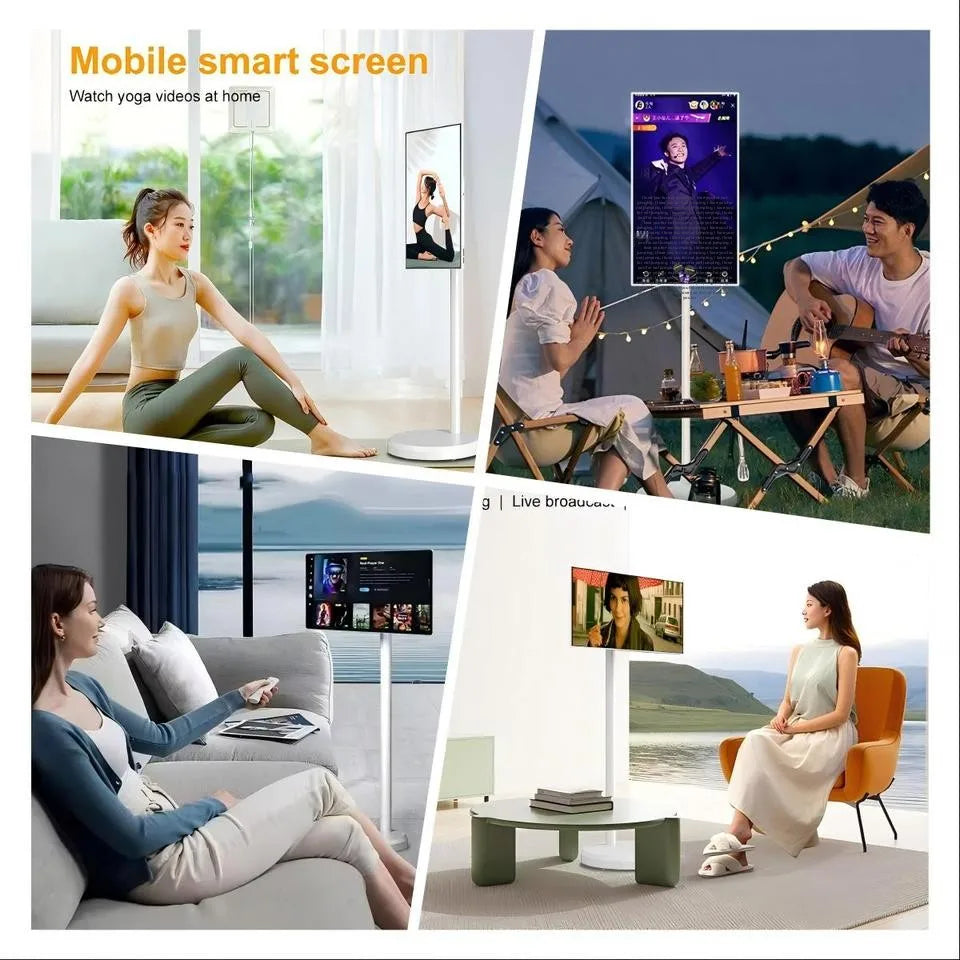 TV LED Smart Android 13 da 21,5 Pollici, 4+64GB, Bianca, Portatile con Ruote, Batteria Ricaricabile, Wi-Fi Interattivo per Palestra Professionale