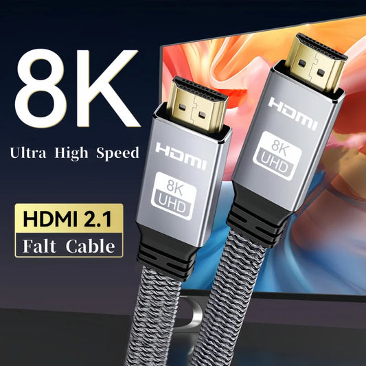 Cavo HDMI 2.1 Piatto Intrecciato 48Gbps, 8K60, 4K120, 144Hz Con 3D eARC HDCP 2.2 e 2.3 Compatibile Roku TV PS5