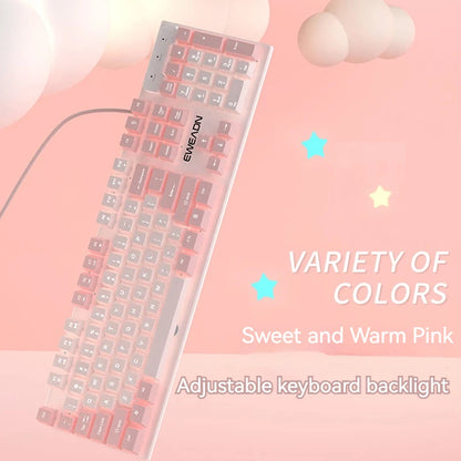 EWEADN GX320Z Tastiera da ufficio silenziosa rosa, digitazione silenziosa cablata USB per PC/laptop Windows, ufficio e giochi, ergonomica, confortevole