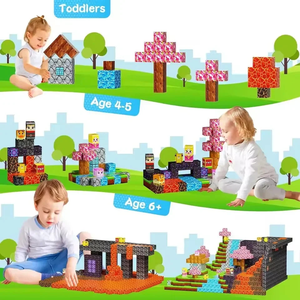 Blocchi magnetici Mine World Cube Magnet World Set per bambini di età 3+ Modello fai da te Stelo per bambini Miglior giocattolo sensoriale Montessori