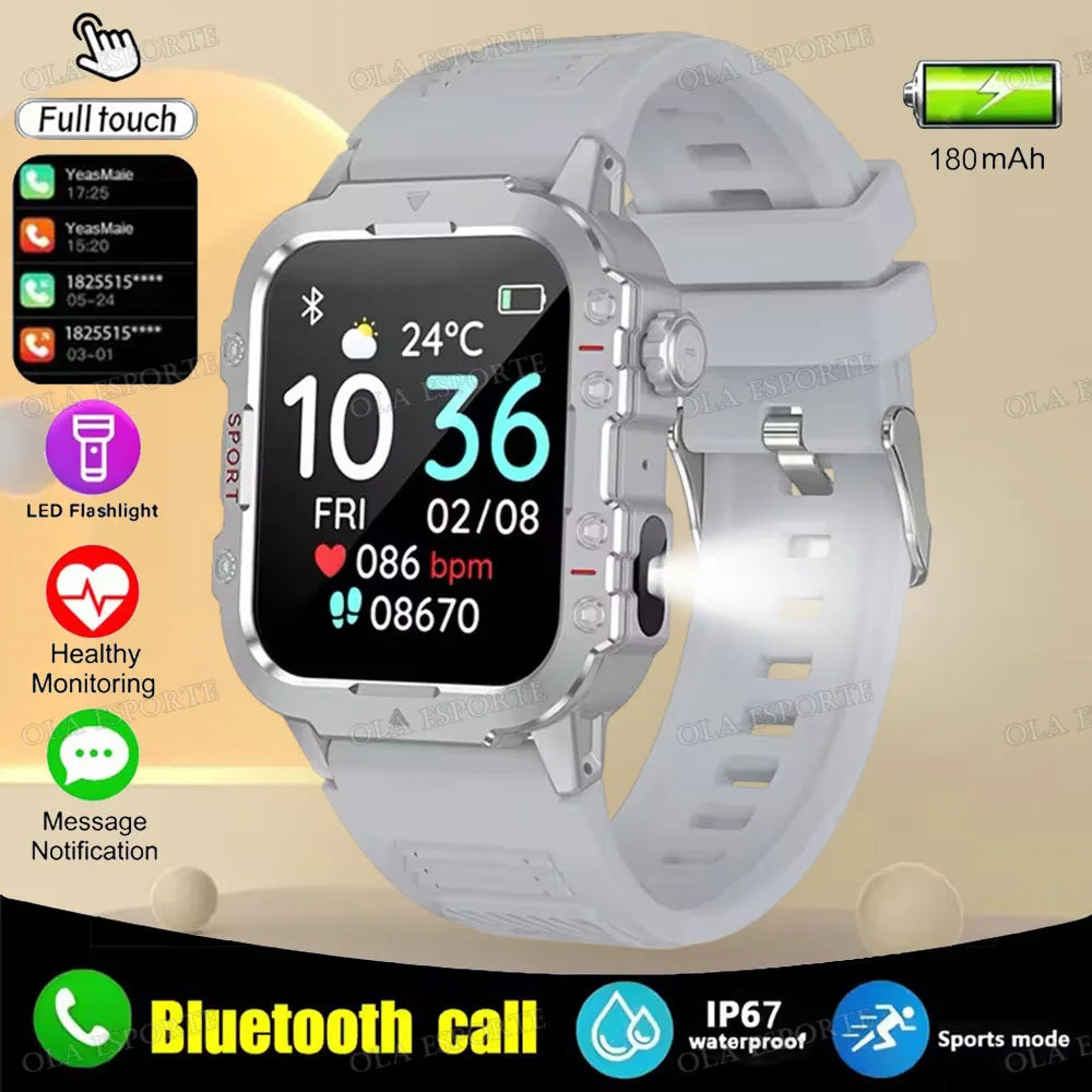 2025 Nuova Torcia Elettrica Militare Astuto Della Vigilanza Degli Uomini IP68 5ATM Sport All'aria Aperta Fitness Tracker Monitor di Salute 1.44 Pollici BT Chiamata Smartwatch