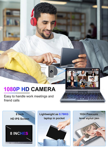 Crelander P8 Mini Laptop Da Gioco 8 Pollici Schermo Touch Intel Alder Lake N100 12GB DDR5 Windows 11 WiFi 6