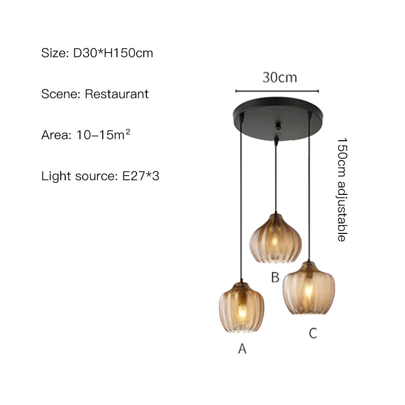 Lampada a Sospensione Moderna Nordico Led in Vetro Ambrato