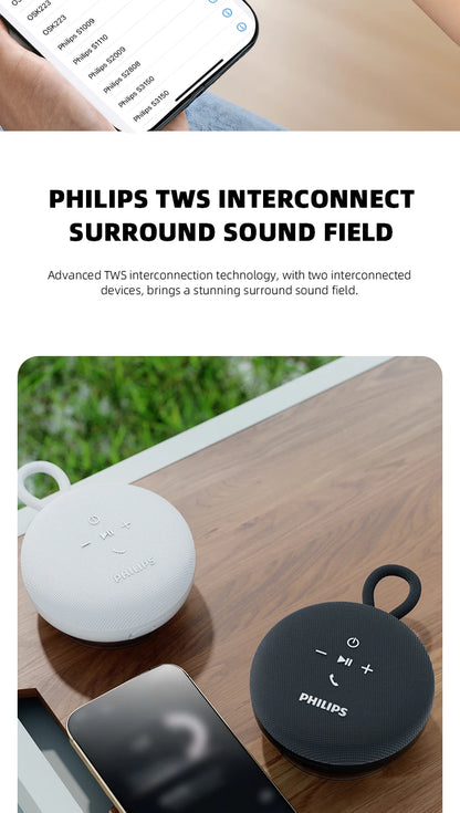 Philips TAS1120 Altoparlante Bluetooth da 800 mAh, cassa audio impermeabile per interni ed esterni con ventosa e cordino, altoparlante portatile per esterni