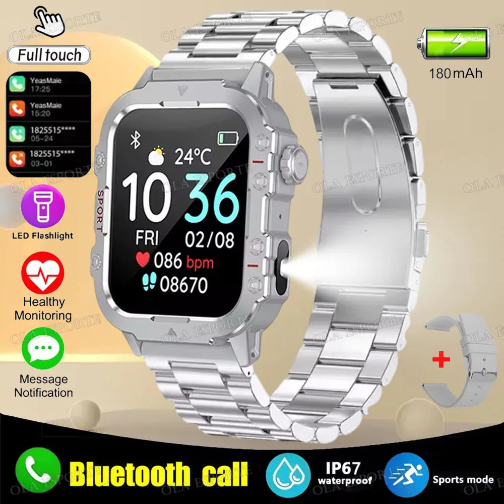 2025 Nuova Torcia Elettrica Militare Astuto Della Vigilanza Degli Uomini IP68 5ATM Sport All'aria Aperta Fitness Tracker Monitor di Salute 1.44 Pollici BT Chiamata Smartwatch