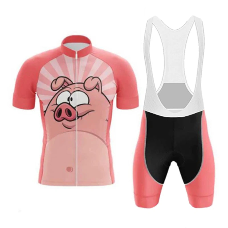 Maglia Ciclismo Estiva Rosa Con Stampa Maialino Cartoon Traspirante Asciugatura Veloce Protezione UV Tasche
