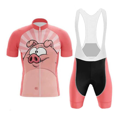 Maglia Ciclismo Estiva Rosa Con Stampa Maialino Cartoon Traspirante Asciugatura Veloce Protezione UV Tasche
