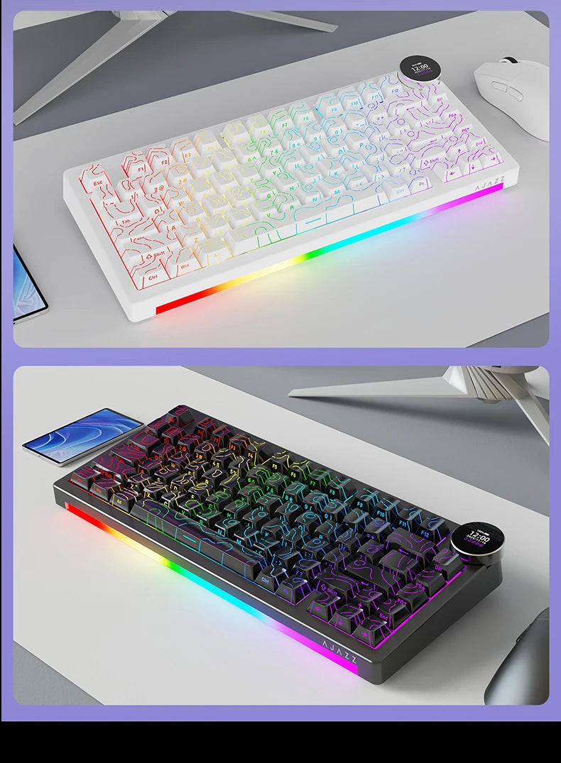 Ajazz AK820V2 Pro Tastiera Da Gaming Wireless Tre Modalità Cablata Bluetooth 2.4G Batteria 10000mAh