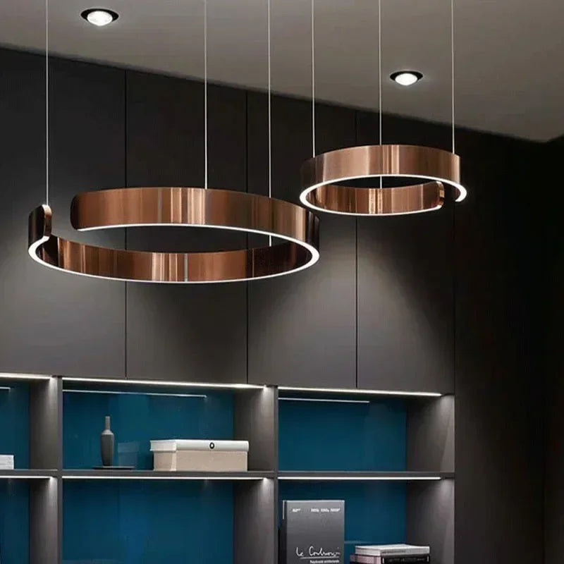 Lampada LED Circolare Sospesa Moderna Oro Rosa Bianco Nero Per Soggiorno E Sala Da Pranzo