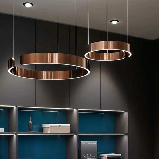 Lampada LED Circolare Sospesa Moderna Oro Rosa Bianco Nero Per Soggiorno E Sala Da Pranzo