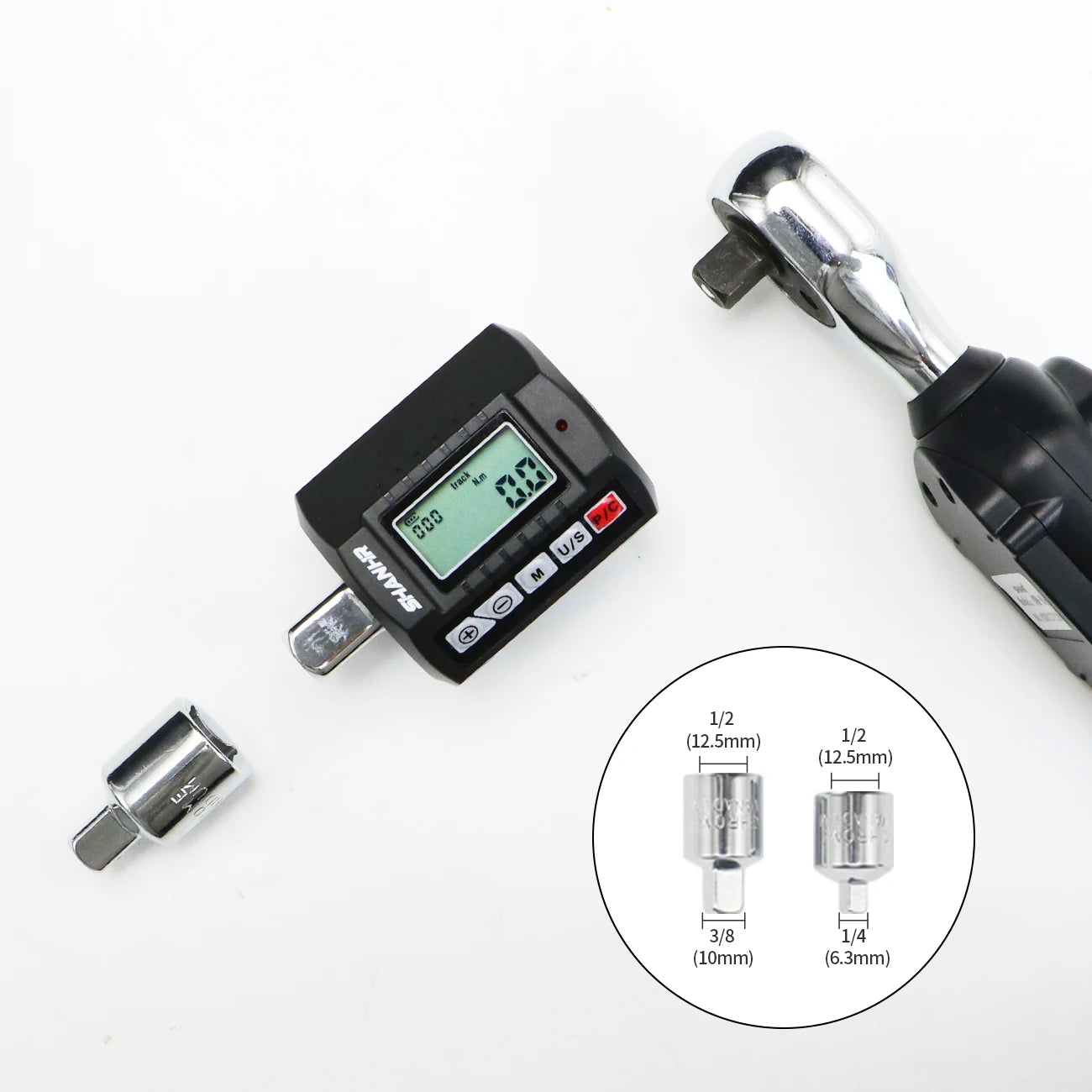 SHANHR Adattatore di coppia digitale da 1/2'', 1/2" 1/4 3/8, set di 3 pezzi di coppia regolabile con set di chiavi dinamometriche adattatore per bici