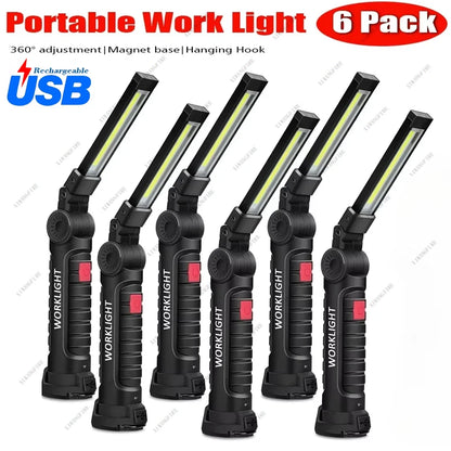 Lampada Da Lavoro Portatile Led Cob Ricaricabile Usb Con Gancio Magnetico E Power Bank