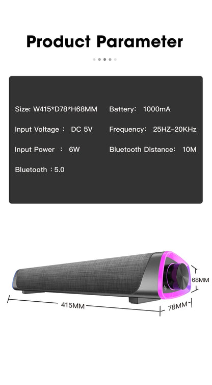 Altoparlante cablato per computer 4D Barra Bluetooth Suono stereo Subwoofer Altoparlante soundbar surround per MacBook Laptop Notebook Gioco per PC