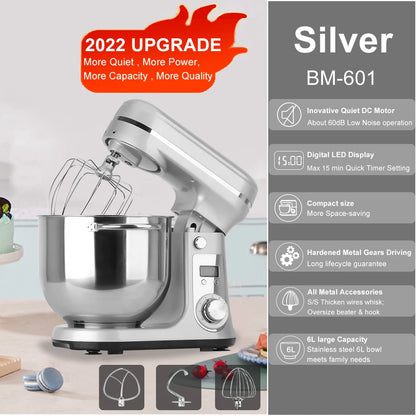 Robot Da Cucina Biolomix BM601 Con Ciotola In Acciaio Da 6 L, 1200 W, 6 Velocità, Testa Inclinabile