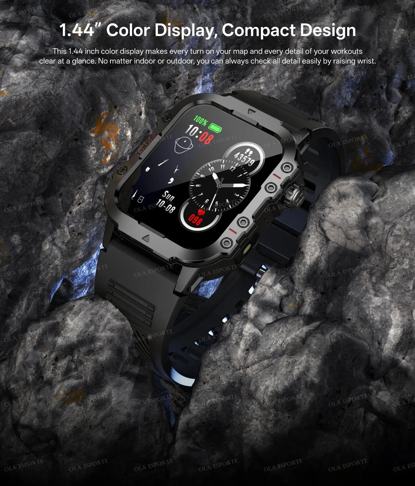 2025 Nuova Torcia Elettrica Militare Astuto Della Vigilanza Degli Uomini IP68 5ATM Sport All'aria Aperta Fitness Tracker Monitor di Salute 1.44 Pollici BT Chiamata Smartwatch