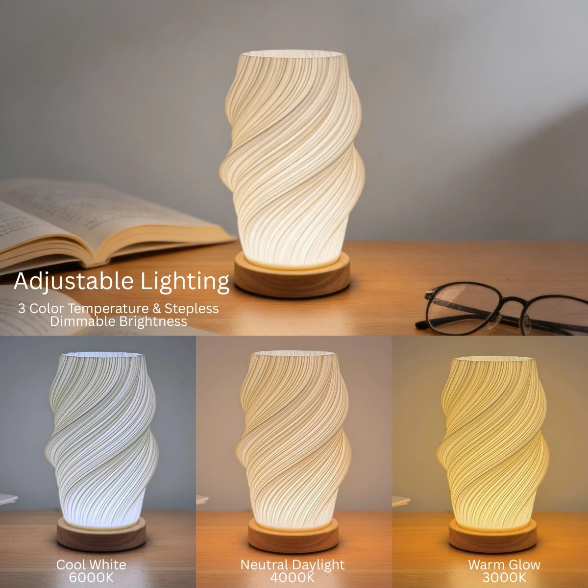 Lampada Da Scrivania Moderna 3D Stampata Con Luce Notturna Dimmerabile USB Per Camera Da Letto e Soggiorno