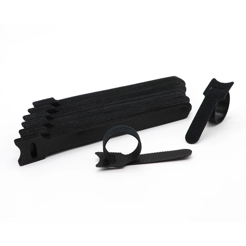 Fascette per cavi rilasciabili Organizzatore di cavi Nero 15 20 25 30 cm Cinghie ad anello con gancio in nylon Avvolgere Zip Bundle Fasciatura Fascetta Fissaggio in plastica