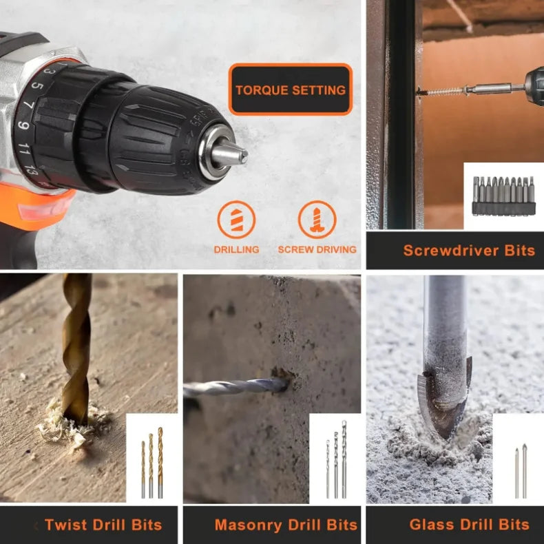 Trapano a Batteria al Litio Multifunzionale per Uso Domestico Kit Attrezzi per Manutenzione del Legno