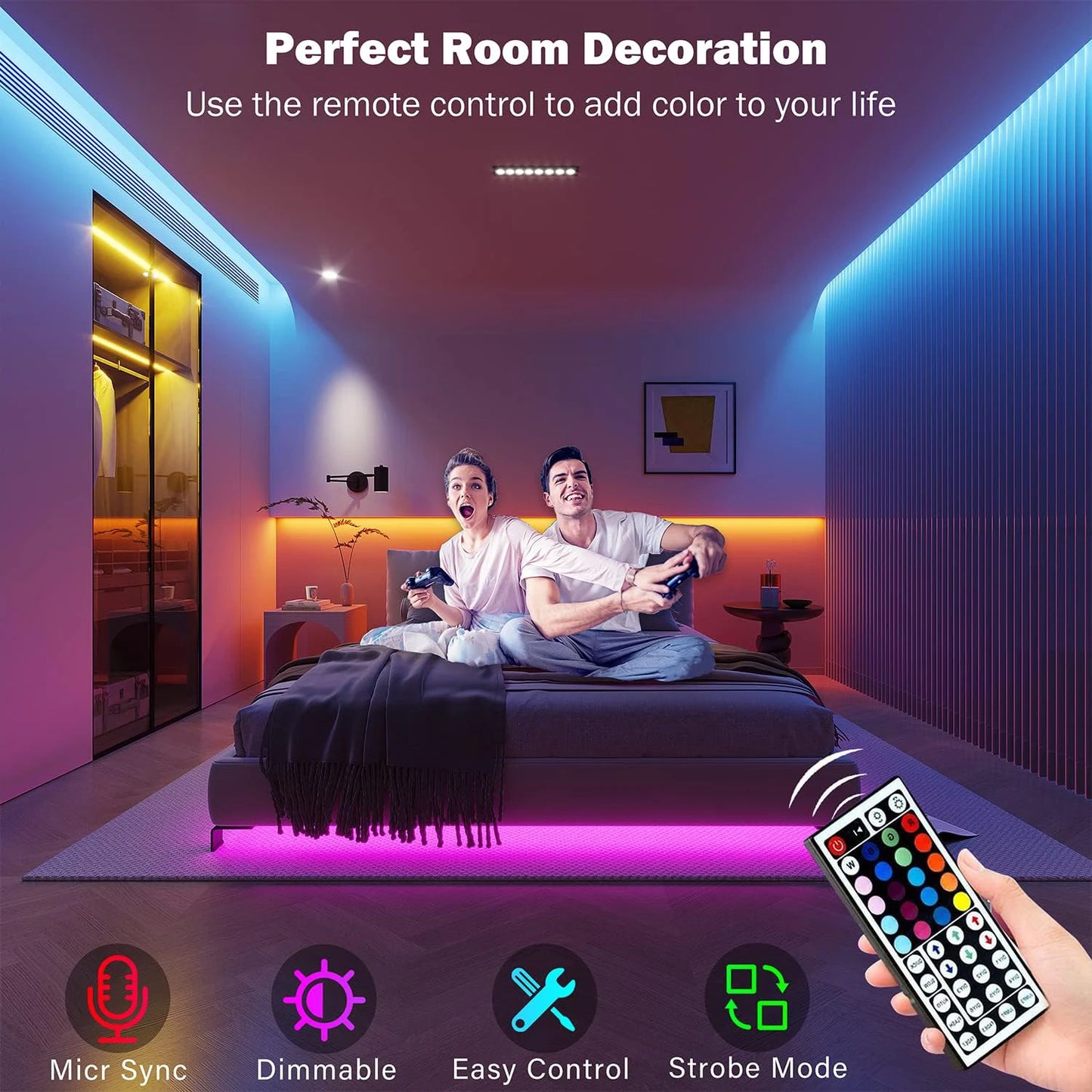 Strisce LED RGB Con Controllo App Nastro Flessibile 5m 10m 20m 30m Per Decorazione Camera Da Letto