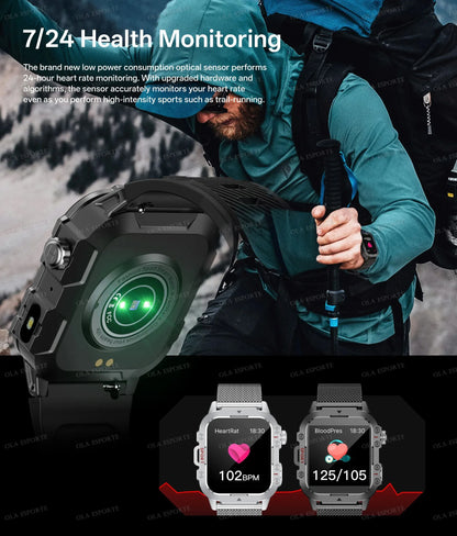 2025 Nuova Torcia Elettrica Militare Astuto Della Vigilanza Degli Uomini IP68 5ATM Sport All'aria Aperta Fitness Tracker Monitor di Salute 1.44 Pollici BT Chiamata Smartwatch