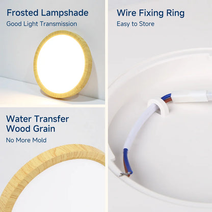 Plafoniera LED Ultra Sottile 2,2 Cm Impermeabile Con Venature Del Legno, 3 Colori Dimmerabili