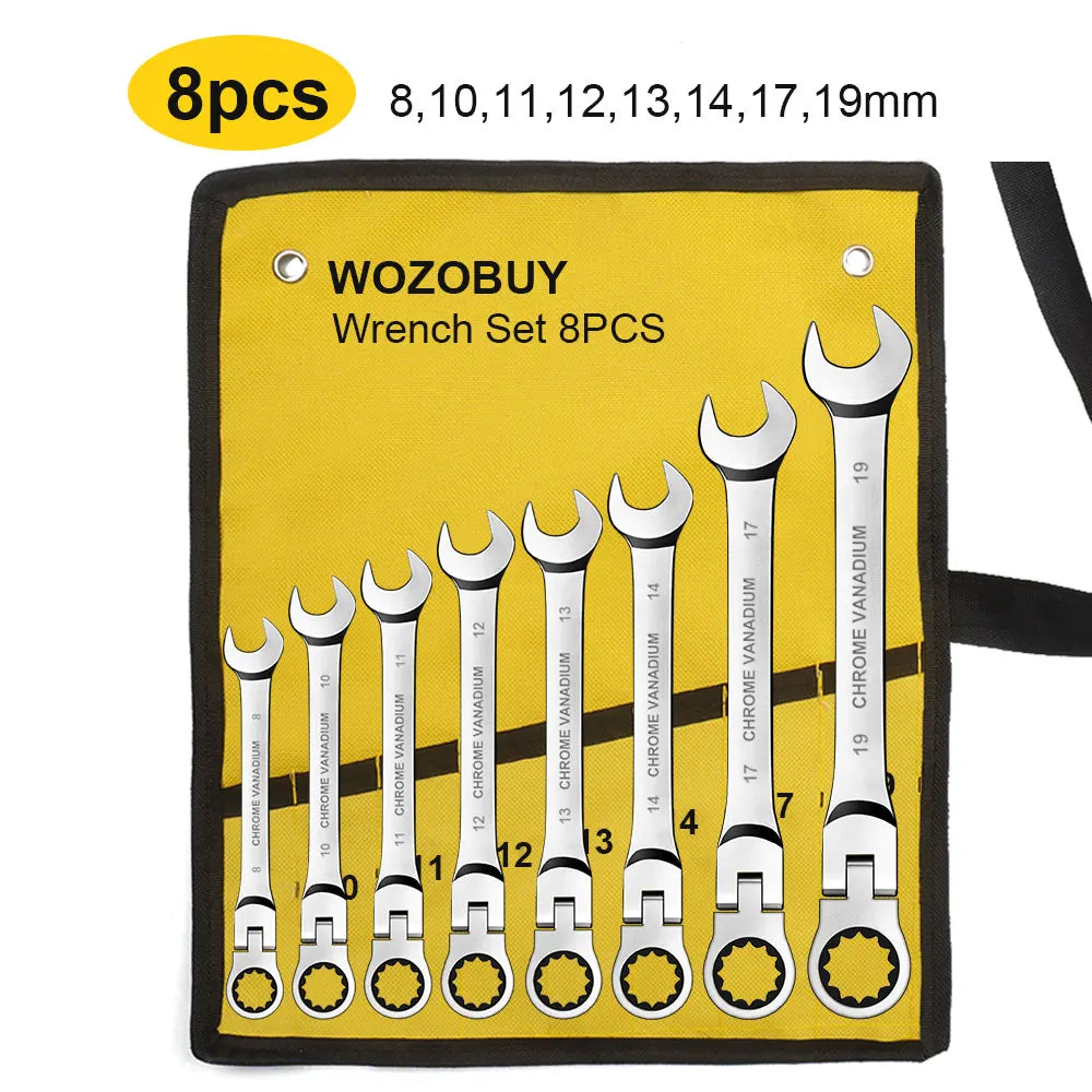 WOZOBUY Set di chiavi a cricchetto con testa flessibile - Chiavi combinate a cricchetto metriche Set di chiavi per ingranaggi CrV Set di strumenti di riparazione per chiavi per auto