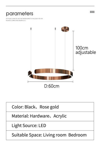 Lampada LED Circolare Sospesa Moderna Oro Rosa Bianco Nero Per Soggiorno E Sala Da Pranzo