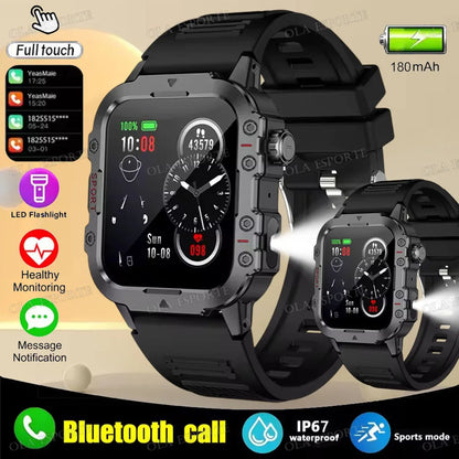 2025 Nuova Torcia Elettrica Militare Astuto Della Vigilanza Degli Uomini IP68 5ATM Sport All'aria Aperta Fitness Tracker Monitor di Salute 1.44 Pollici BT Chiamata Smartwatch