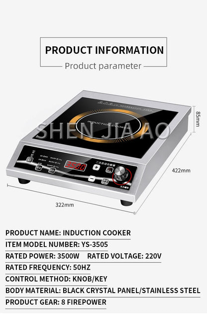 Fornello A Induzione Singolo 3500 W Con Controllo Pulsante E Piano In Cristallo Nero YS3505