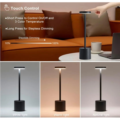 Lampada Da Tavolo Led Ricaricabile Portatile Con Controllo Touch Tre Colori Regolabile Per Camera
